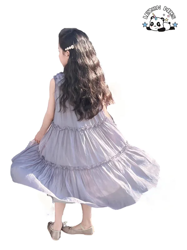 LEZONKIDS - Vestidos por atacado de alta qualidade, lindos, roxos, sem manga, novo design, para meninas